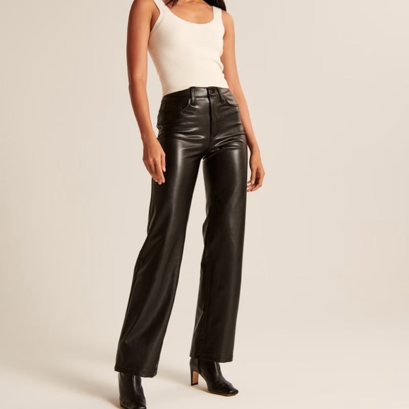 ✨ Abercrombie & Fitch 90s Faux Leather Pants High Rise Black Sz 31 ✨ - Picture 1 of 5